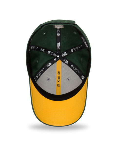 new era,green bay packers,9forty,940,on field,sidelines,2018,away,baseball cap,hat,stretch fit,headwear,clothing accessories