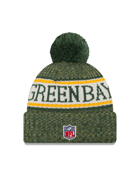 new era,green bay packers,2018,on field,cold weather,beanie,skullie,hat,headwear,sport,knit cap,clothing accessories