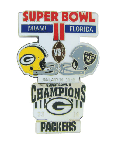 psg,pro,specialties,group,green bay packers,superbowl,super,bowl,ii,2,historic,commemorative,lapel,pin,brooch,brooches,jewelry,clothing accessories