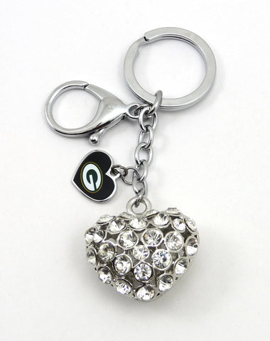 Green Bay Packers Rhinestone 3D Heart Keyring