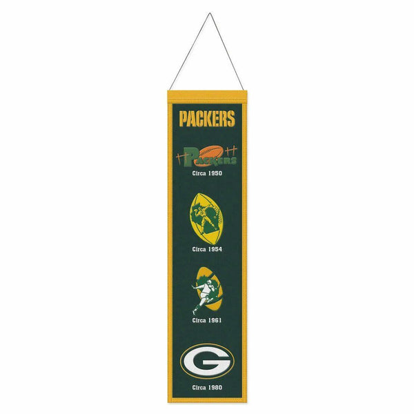 Green Bay Packers Logo Evolution Wool Banner, 8" x 32"