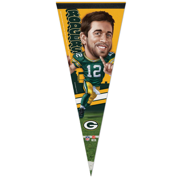 wincraft,win,craft,green bay packers,aaron rodgers,caricature,premium,pennant,sports,memorabilia,flag,souvenir,home,decor,decoration,mancave,man,cave