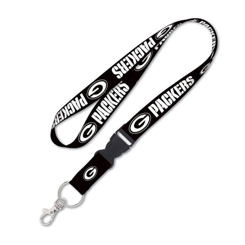 Green Bay Packers Lanyard with Detachable Buckle, Black, 1"